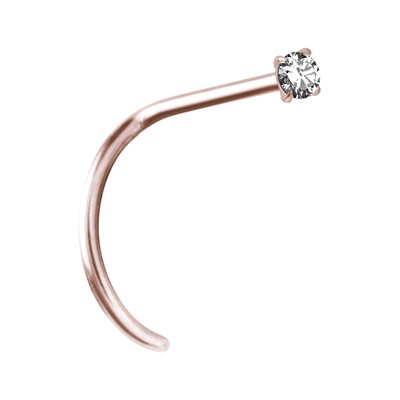 Bijou de nez courbé en or rose 18k avec une pierre griffée